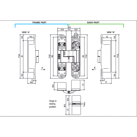 Concealed hinges AGB ECLIPSE 3.2 HD up to 60 kg