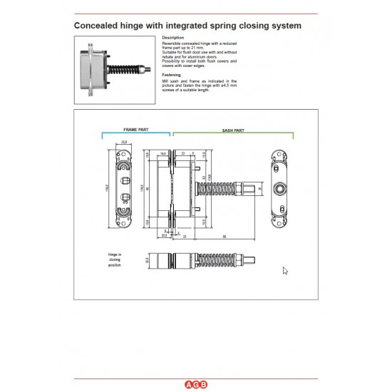 Concealed hinges AGB ECLIPSE 3.2 SELF CLOSE OCS