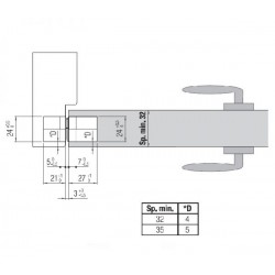 Concealed Hinge KUBICA K1019 Polished Brass (40кг/2шт)