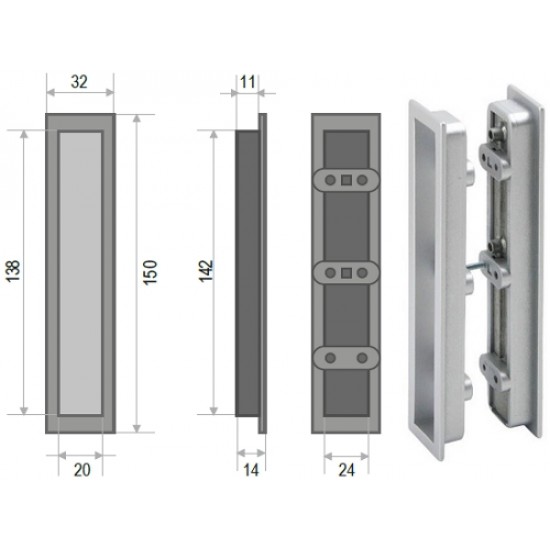 Sliding door handle 1097 satin chrome