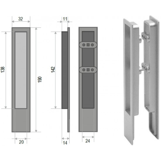 Sliding door handle PAMAR 1098 Satin nickel