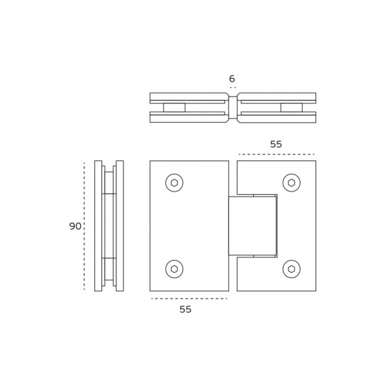 Hinge JNF IN.05.308 Glass-Glass With Brake Matt Copper PVD