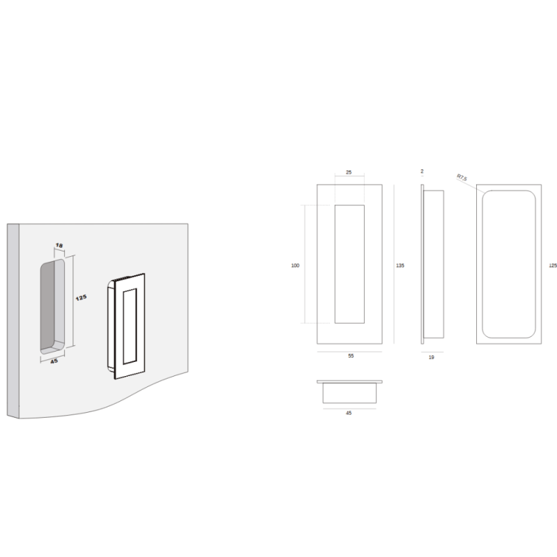Sliding Door Handle JNF IN.16.412 Matt Copper