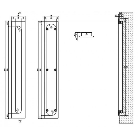 Rectangular sliding door handle APRILE HD 239 BK leather