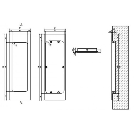 Rectangular sliding door handle APRILE HD 240 BK leather