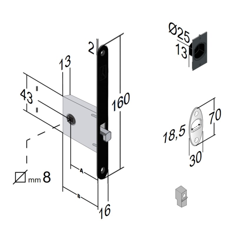 Sliding Door WC Lock BONAITI G500 Mod.021