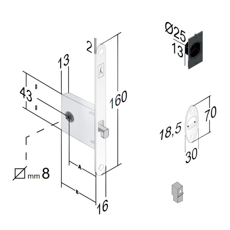 Sliding Door WC Lock BONAITI G500 Mod.021