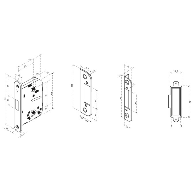 Magnētiskā slēdzene iekšdurvīm ar pretplāksni, melna - ABLOY 2014 analogs
