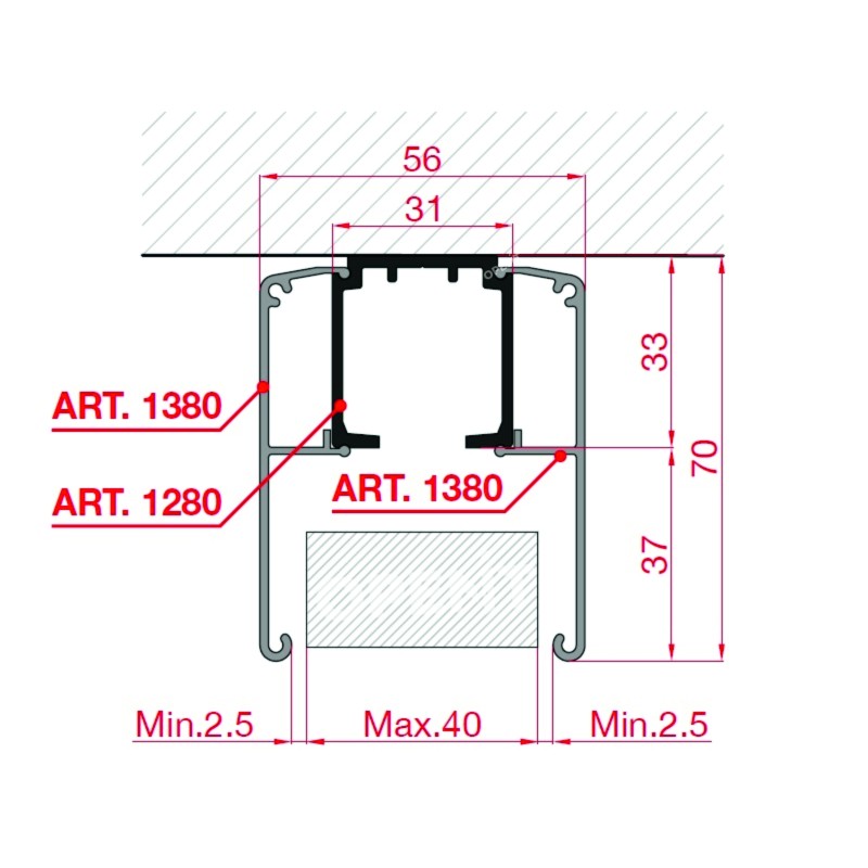 For sliding doors Anodized aluminum rail (1280/A)