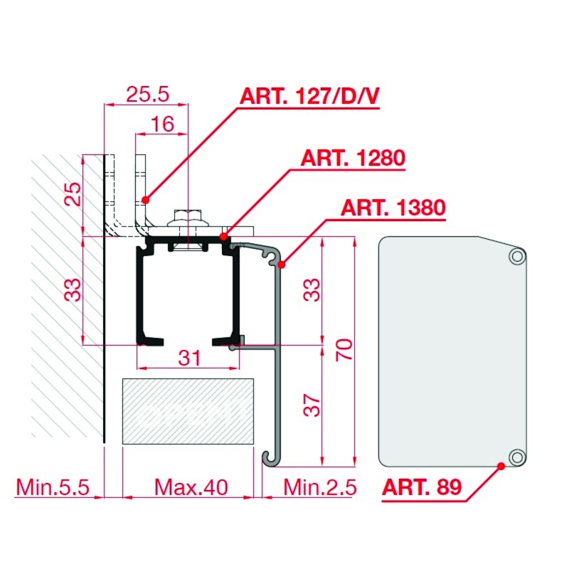 For sliding doors Anodized aluminum rail (1280/A)