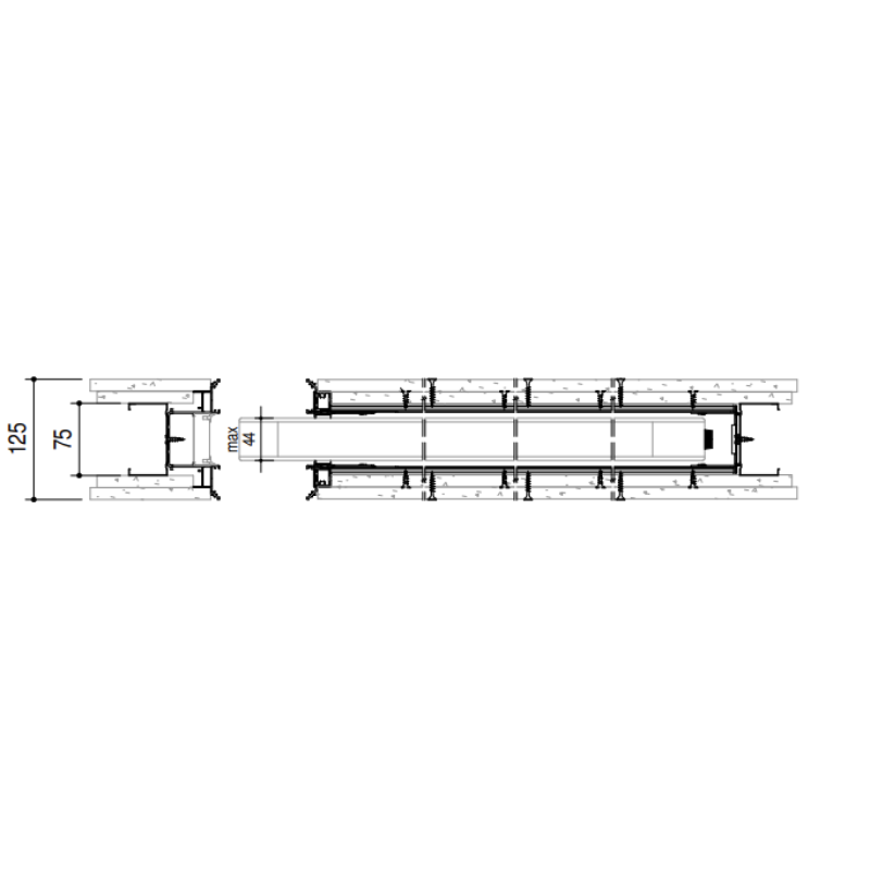 Frameless sliding door cassette ERMETIKA ABSOLUTE EVOKIT (125 mm / double plasterboard)