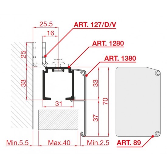 For sliding doors black anodised aluminium Rail finish 1380/А