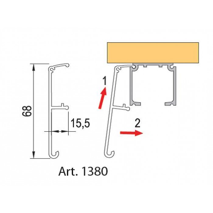 Отделка направляющих черный анодированный алюминий для раздвижных дверей (1380/A)