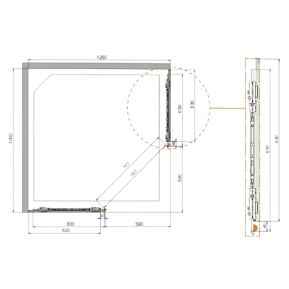 Stūra dušas kabīnes sistēma VAHO GLASS SV-X50 90º