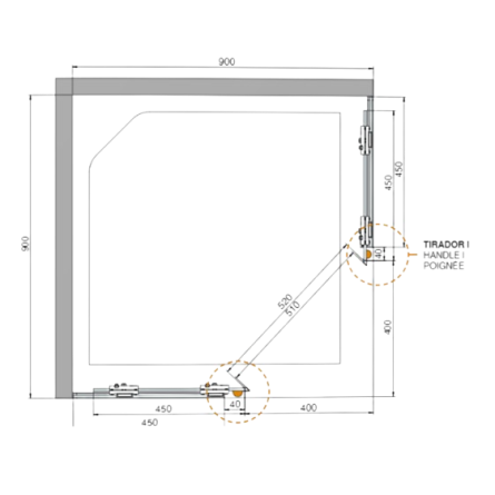 Stūra dušas kabīnes sistēma VAHO GLASS SV-X50 90º