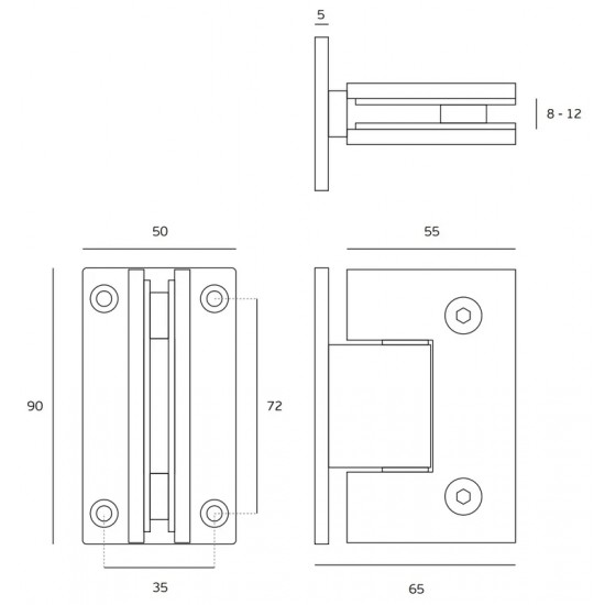 Stikla durvju eņģe JNF IN.05.307 Stainless Steel