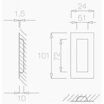 Bīdāmo durvju sistēmas rokturis TUPAI 1696 Q 16 Stainless Steel