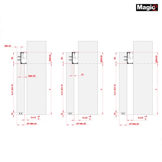 Bīdāmo durvju sistēma MAGIC 2 Wood 80 kg / 1800 mm