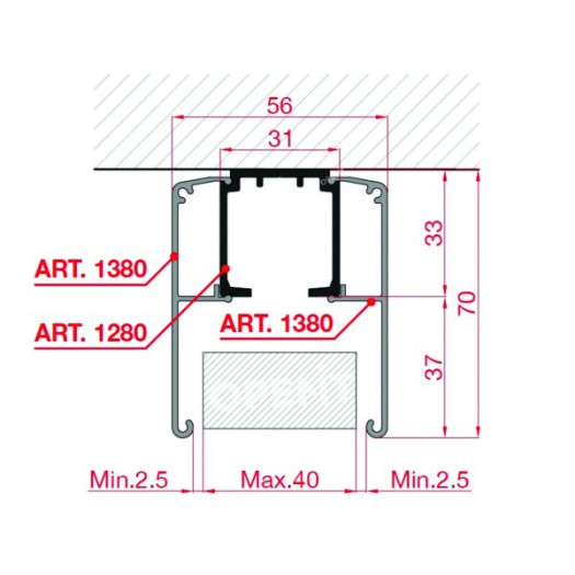 Ceiling rail for sliding doors ART 1280