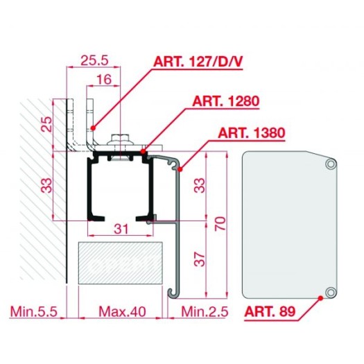 Ceiling rail for sliding doors ART 1280
