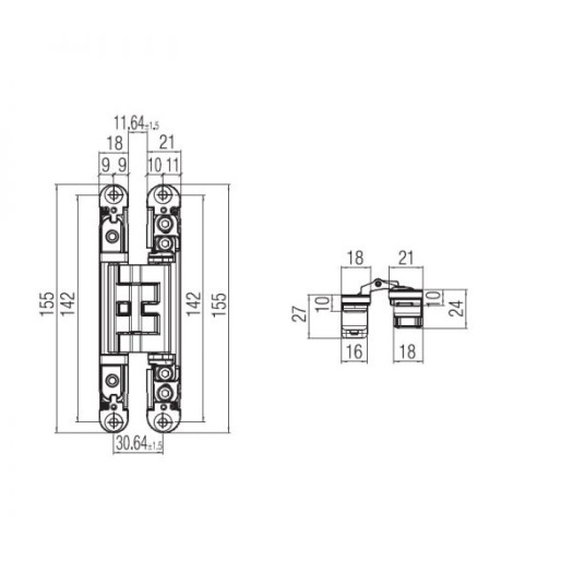 Slēpta eņģe K2460, Black (60 kg/2 gab.)