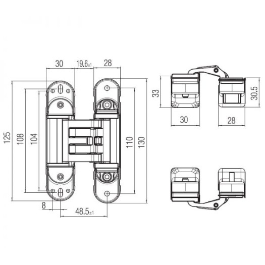 Slēptā eņģe K6360/38 Black (60kg/2gab.)