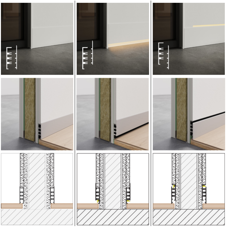 JNF F900 aluminum skirting profile + aluminum skirting without LED / with LED lighting option