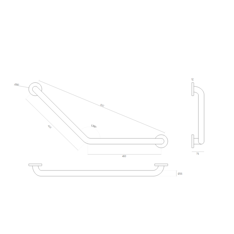 Papildu rokturis IN.12,011 nerūsējošais tērauds 450 mm