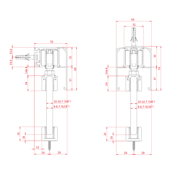 Sliding glass door system VETRO 24 to 80 kg