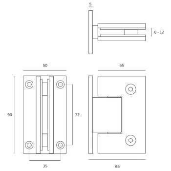 Stikla durvju eņģe JNF IN.05,307 — nerūsējošais tērauds