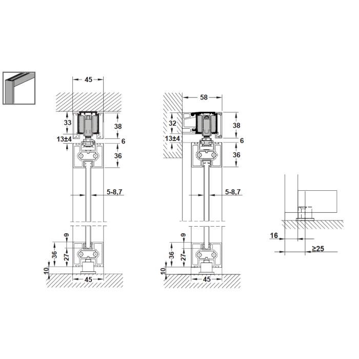 Sliding door system UNIVERSAL with aluminum frame