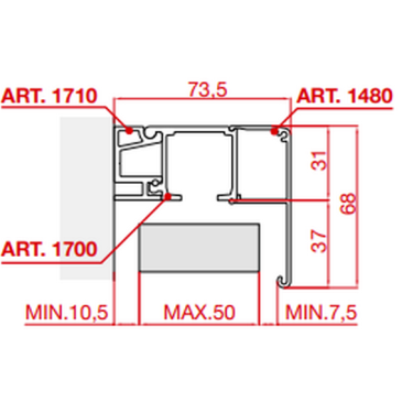 Rail cover 1480/AS — anodised — anodised aluminium