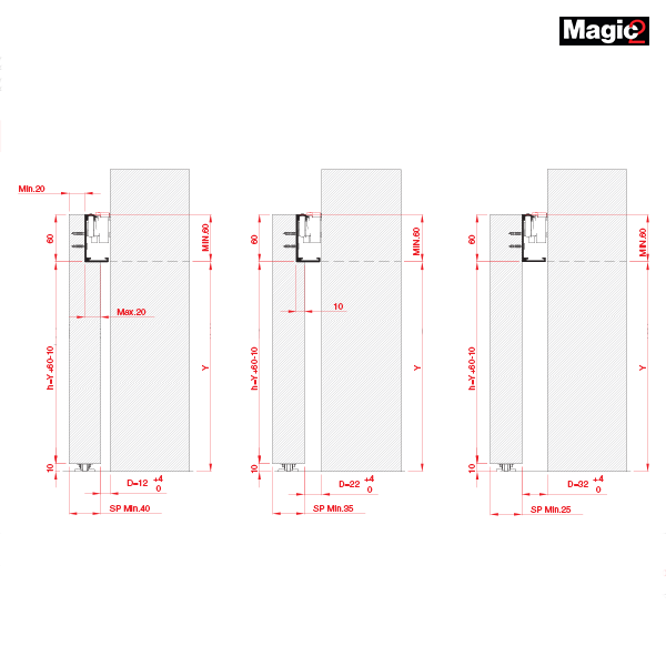 Bīdāmo durvju sistēma MAGIC 2 koksne līdz 80 kg / 1100 mm