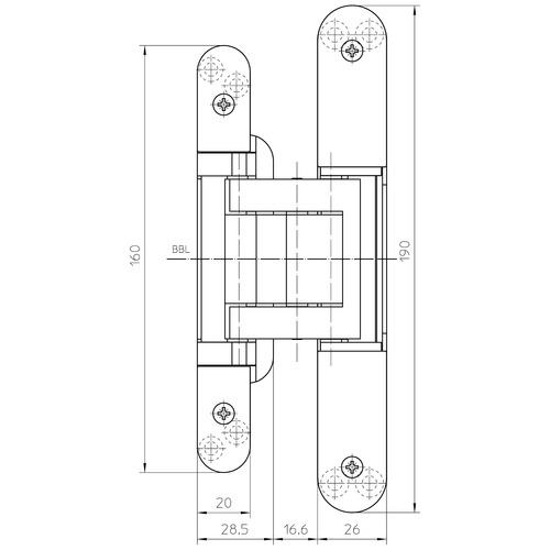 Slēpta durvju eņģe ar pārkari TECTUS TE 380 3D — matēts hroms (60 kg)