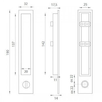 Sliding door handle PAMAR 1096 Z WC — black